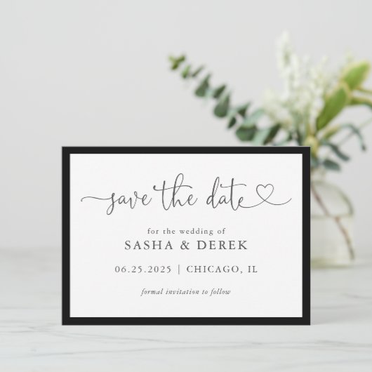 Zwart en wit Eenvoudig Modern sparen de Datum Save The Date (Staand voorkant)