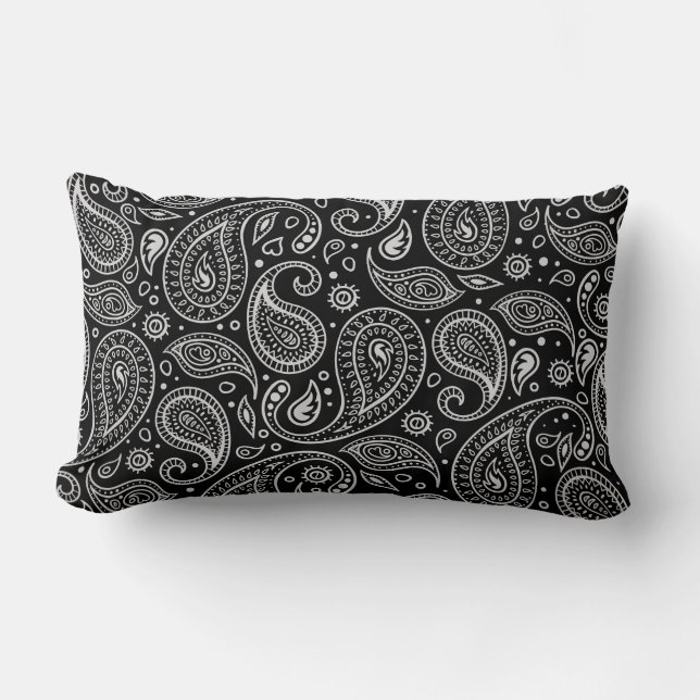 Zwart en wit eenvoudig paisleyprint kussen (Voorkant)