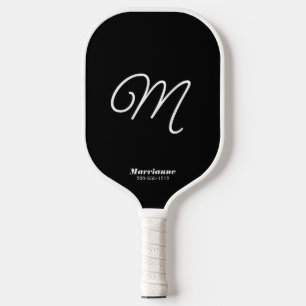 Zwart en wit, eenvoudig script Initiaal Pickleball Paddle