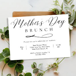 Zwart en Wit Eenvoudig Script Moederdag Brunch Kaart