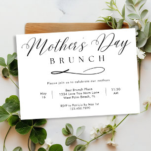 Zwart en Wit Eenvoudig Script Moederdag Brunch Kaart