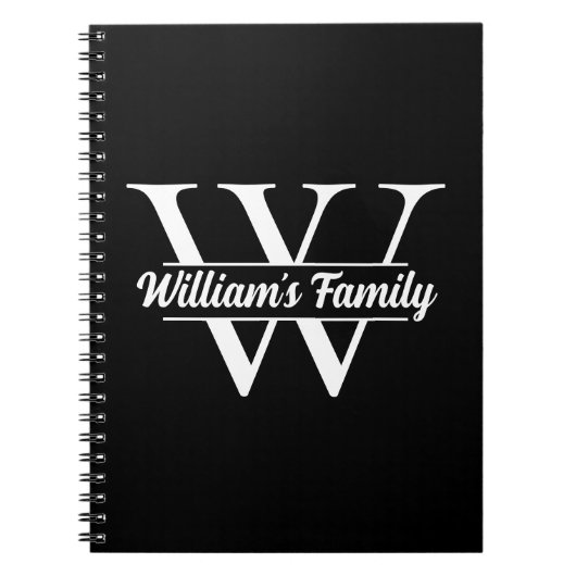 Zwart en Wit | Eenvoudige familienaam Monogram Notitieboek (Voorkant)