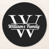 Zwart en Wit | Eenvoudige familienaam Monogram Ronde Kartonnen Onderzetter (Voorkant)