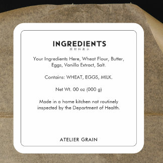Zwart en Wit Eenvoudige Rand Ingrediënten Product Vierkante Sticker