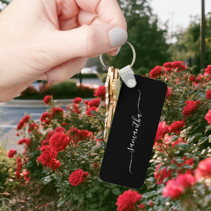 Zwart en Wit Eenvoudige Swash Handtekening Naam Sleutelhanger