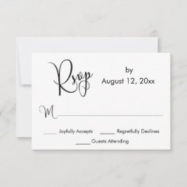 Zwart en wit Elaborationele kalligrafie Eenvoudige RSVP Kaartje
