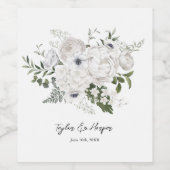 Zwart en wit Elegant bloemboeket modern Wijn Etiket (Enkel label)