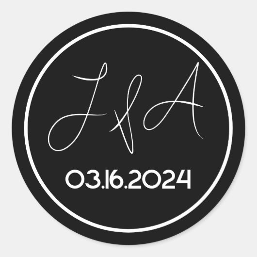Zwart En Wit Elegant Bruiloft Ronde Sticker (Voorkant)