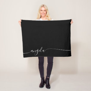 Zwart en wit Elegant Delicaat Handtekening Schrift Fleece Deken