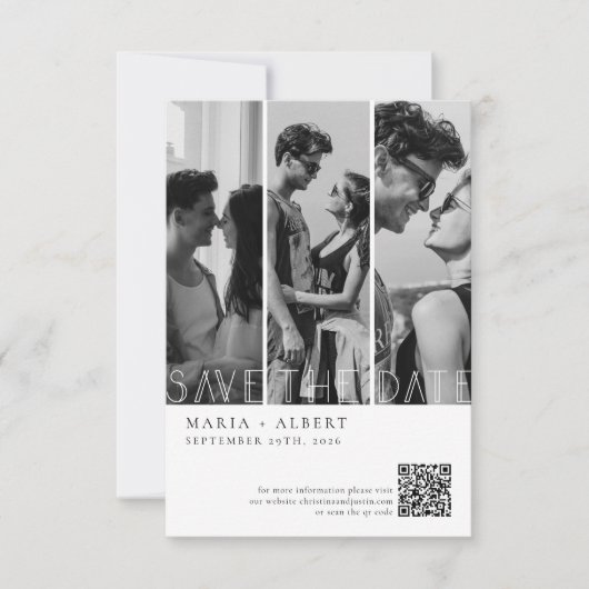Zwart en wit Elegant Fancy Script Bruiloft Save The Date (Voorkant)