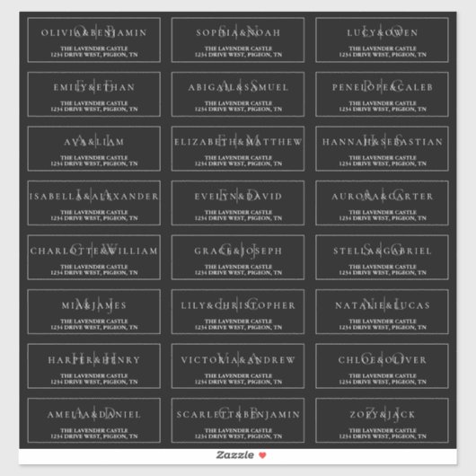 Zwart en wit Elegant formeel trouwadres Sticker (Vel)