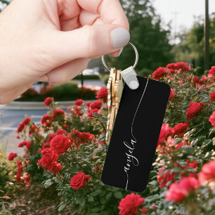 Zwart en wit Elegant Glam Onderschrift Niet Centra Sleutelhanger