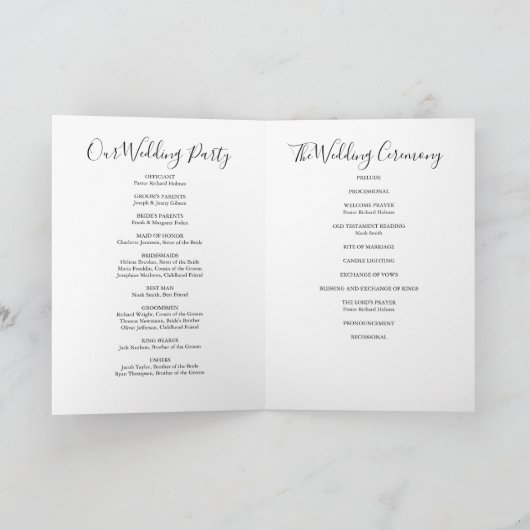 Zwart en wit Elegant handtekening Script Bruiloft Programma (Binnen)