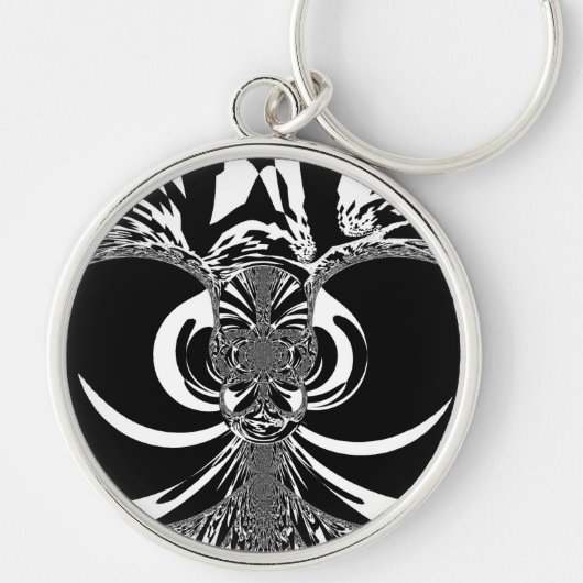 Zwart en wit elegant klassiek gepatterd ontwerp sleutelhanger (Voorkant)