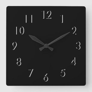 Zwart en wit Elegant Minimalistisch Vierkante Klok