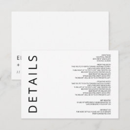 Zwart en Wit Elegant Modern Minimalistisch Huwelij Informatiekaartje