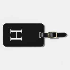 Zwart en Wit Elegant Modern Monogram Bagagelabel