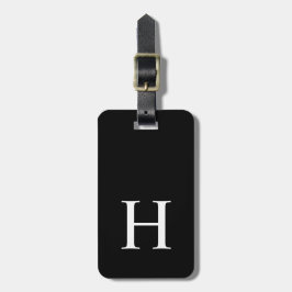 Zwart en Wit Elegant Modern Monogram Bagagelabel
