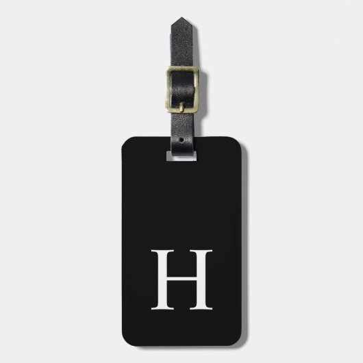 Zwart en Wit Elegant Modern Monogram Bagagelabel (Voorkant verticaal)