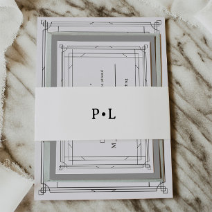 Zwart en Wit Elegant Monogram Huwelijk Uitnodigingen Wikkel