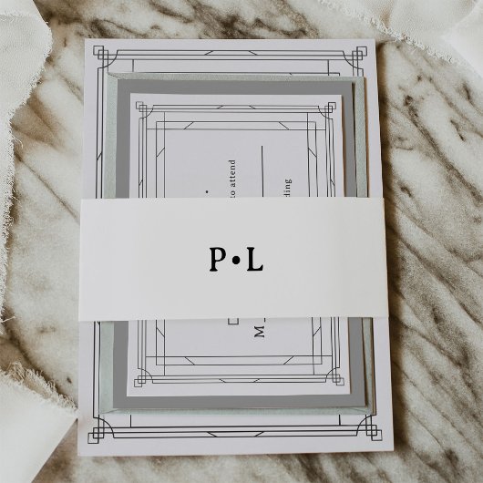 Zwart en Wit Elegant Monogram Huwelijk Uitnodigingen Wikkel