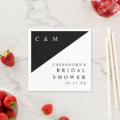 Zwart En Wit Elegant Monogramma Bruidsfeest Servet (Insitu)