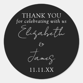 Zwart En Wit Elegant Schrift Huwelijk Bedankt Ronde Sticker