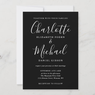 Zwart En Wit Elegant Script Bruiloft Kaart