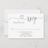Zwart En Wit Elegant Script Hart RSVP Kaartje (Voorkant)