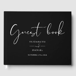 Zwart En Wit Elegant Script Huwelijk Gastenboek