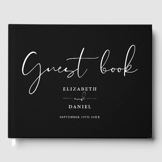 Zwart En Wit Elegant Script Huwelijk Gastenboek (Voorkant)