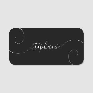 Zwart en Wit Elegant Script met Krullen Naamplaatje