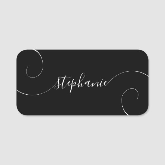 Zwart en Wit Elegant Script met Krullen Naamplaatje (Voorkant)