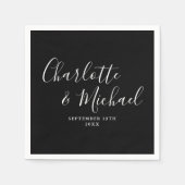 Zwart En Wit Elegant Script Minimalistisch Servet (Voorkant)