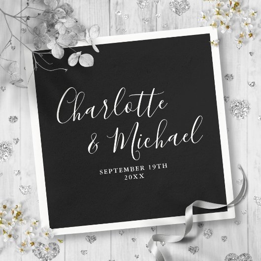 Zwart En Wit Elegant Script Minimalistisch Servet