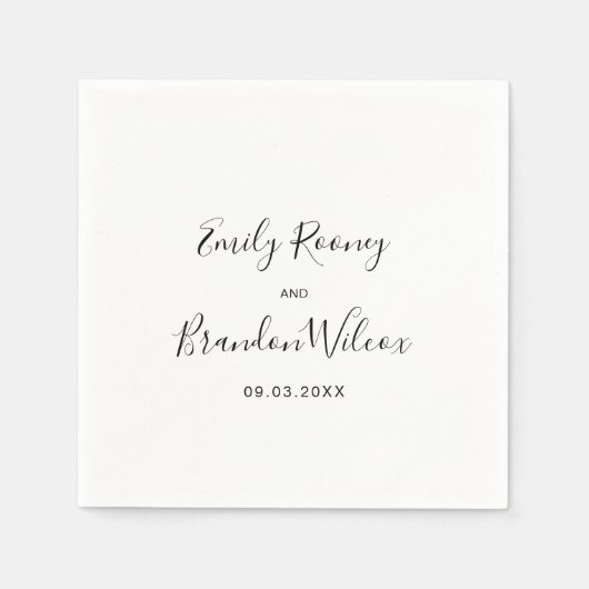 Zwart en wit Elegant Script Moderne Trouwdag Servet (Voorkant)