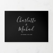 Zwart En Wit Elegant Script Monogram Trouwfeest Drieluik Uitnodiging (Cover)