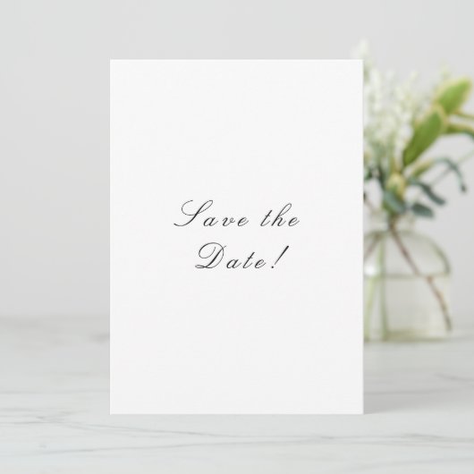 Zwart en wit Elegant Script QR-code Save The Date (Staand voorkant)