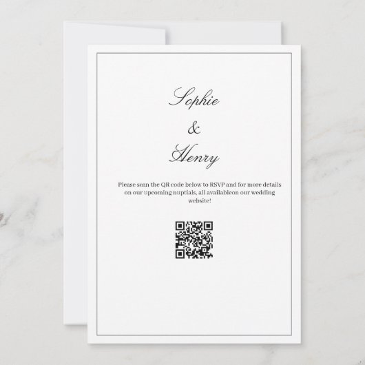 Zwart en wit Elegant Script QR-code Save The Date (Achterkant)
