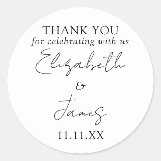 Zwart En Wit Elegant Script Trouw Dank Je Ronde Sticker (Voorkant)