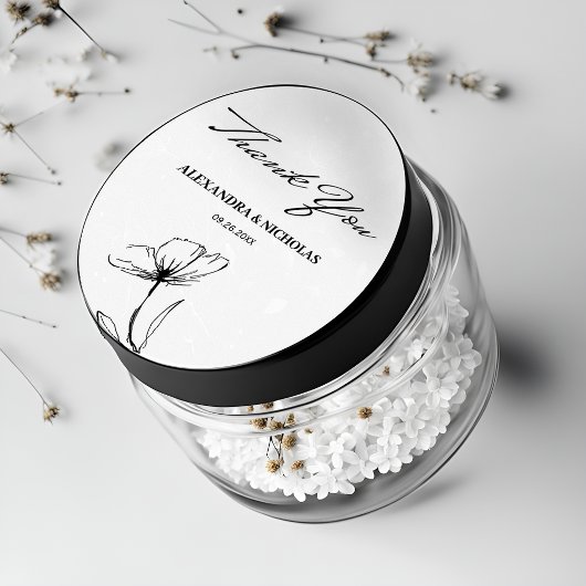 Zwart en wit Elegant Trouwgeschenk bedankje Ronde Sticker