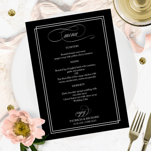 Zwart En Wit Elegant Trouwmenu Menu