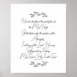 Zwart en Wit Elegante Bladeren Psalm 91 Christelij Poster