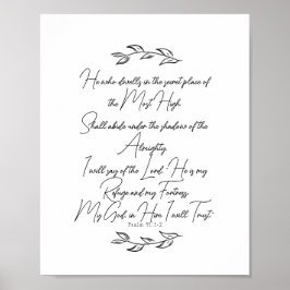 Zwart en Wit Elegante Bladeren Psalm 91 Christelij Poster
