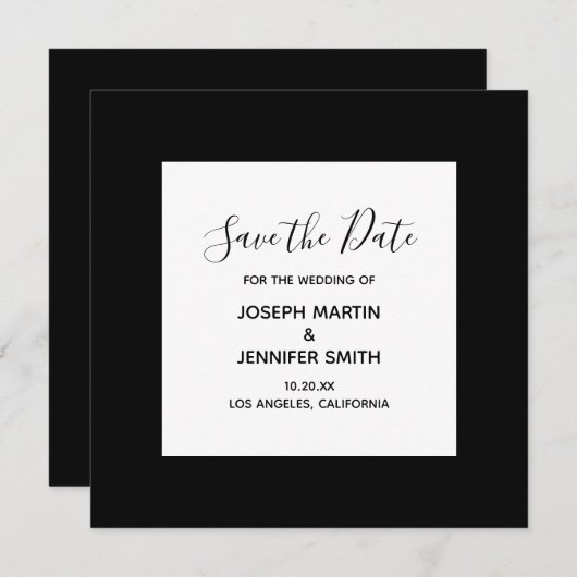 Zwart en Wit Elegante Calligrafie Bewaar de Datum Save The Date (Voorkant / Achterkant)