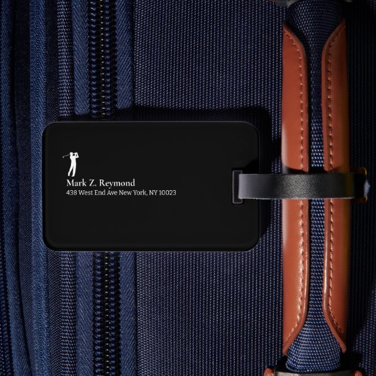 Zwart en wit elegante golfer bagagelabel (Achterkant Insitu 2)