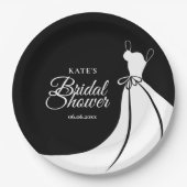 Zwart en wit elegante jurk bruidsfeest papieren bordje (Voorkant)