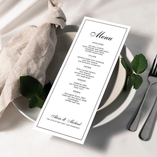 Zwart en wit elegante klassieke bruiloft menu