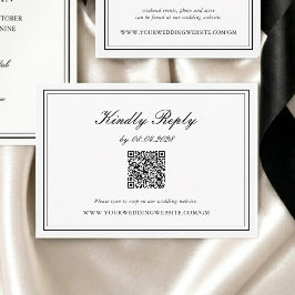 Zwart en wit Elegante Klassieke Trouw-QR RSVP Kaartje