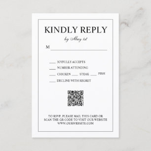 Zwart en wit Elegante Minimalistische Trouw-QR-cod RSVP Kaartje